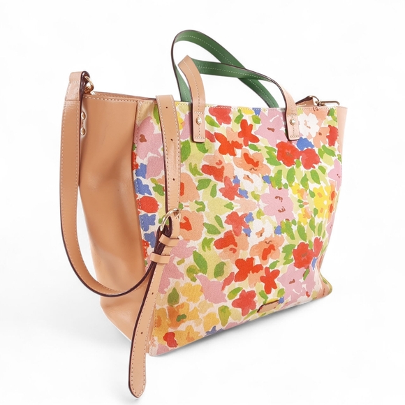 Large FRANCES VALENTINE by Kate Spade Vachetta Leather Floral Tote Crossbody - Picture 3 of 12